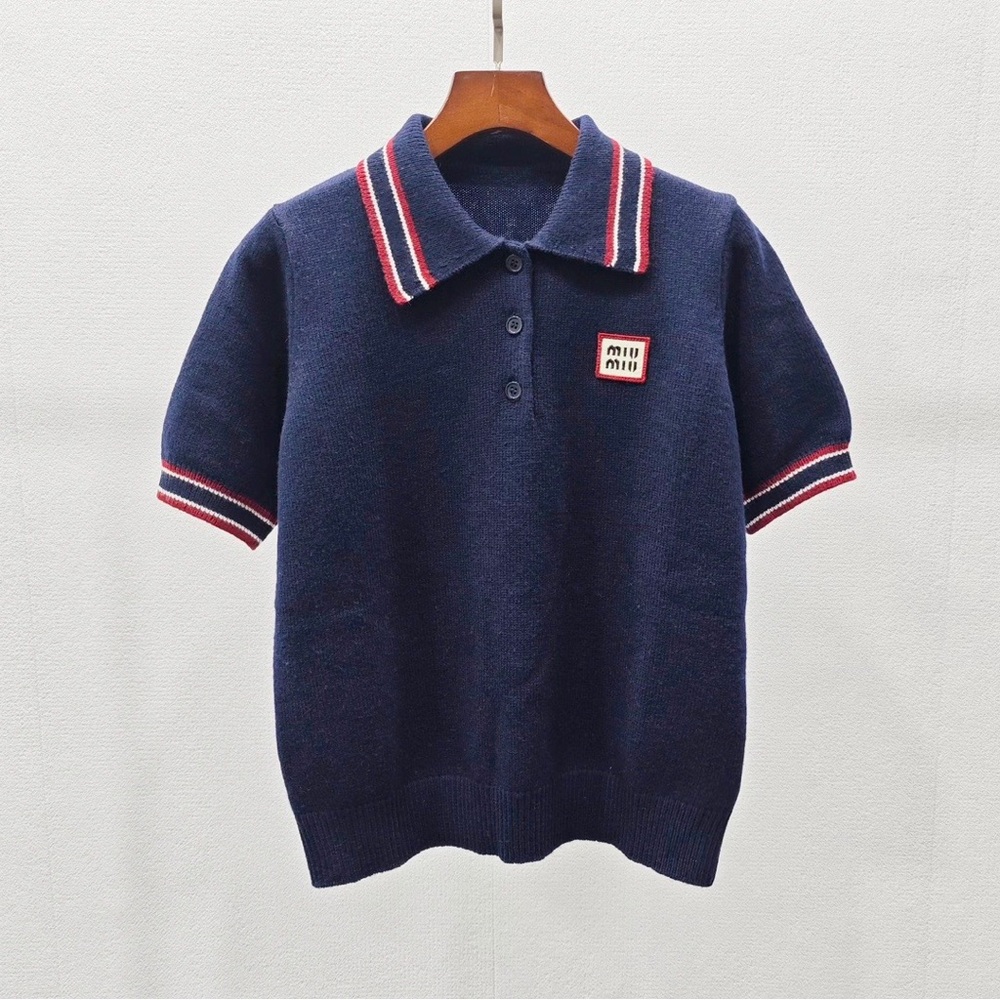 Miu Miu Dark Blue Polo with Red and White Accents